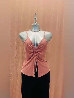 Plus-size Ruched Drawstring Pink Cami Top